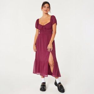 Milkmaid Midi Dress Smocked Cottagecore Size L Hollister